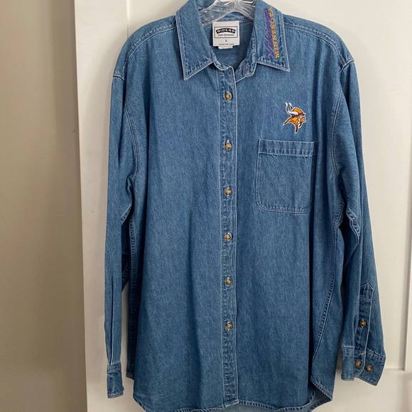 Riders for Women Minnesota Vikings Denim Dress Shirt Size L Embroidered Logos - Picture 1 of 6